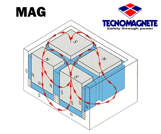Rozkład pola magnetycznego w cyklach akwytacji "MAG" i deaktywacji "DEMAG".